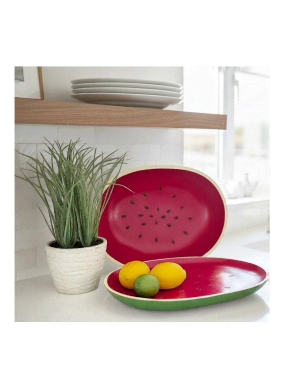 Vintage wooden watermelon serving set tray bowl handpainted fruit decor 14 x 10